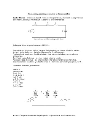 Rezonansinių grandinių parametrai ir charakteristikos. Paveikslėlis 1