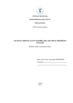 VILNIAUS MIESTO SAVIVALDYBĖS BIUDŽETO ANALIZĖ