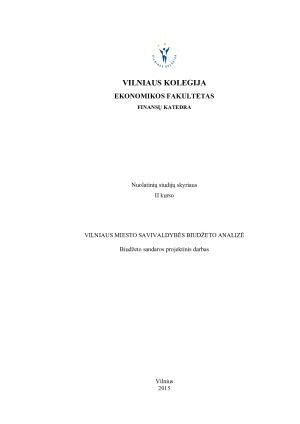 VILNIAUS MIESTO SAVIVALDYBĖS BIUDŽETO ANALIZĖ