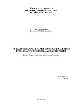 VYRIAUSYBĖS PAJAMŲ IR IŠLAIDŲ SENOSIOSE IR NAUJOSIOSE EUROPOS SĄJUNGOS NARĖSE PALYGINAMOJI ANALIZĖ