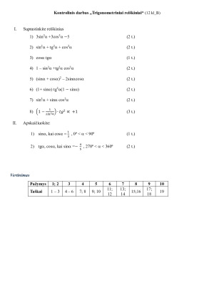 Trigonometriniai reiškiniai. Užduotys