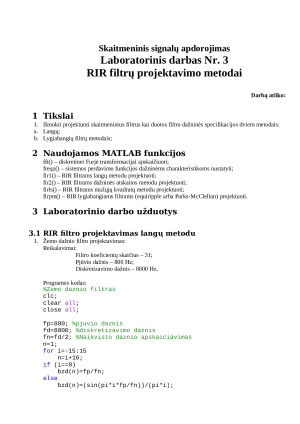 RIR filtrų projektavimo metodai