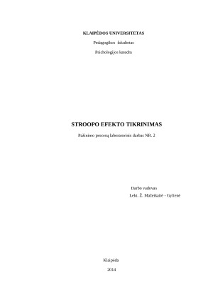 Stroopo efekto tikrinimas. Strūpo efektas