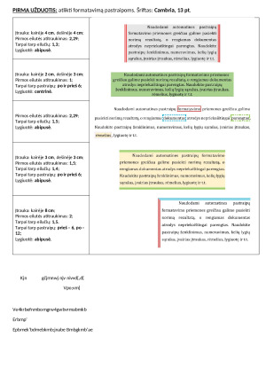 Teksto rėmeliai, spalvinimas. 8 kl. užduotys