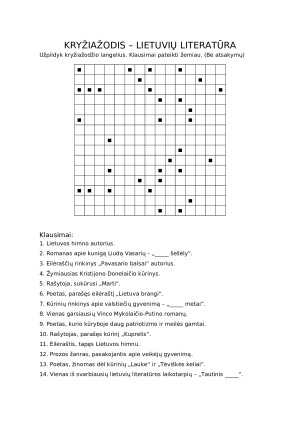 KRYŽIAŽODIS – LIETUVIŲ LITERATŪRA