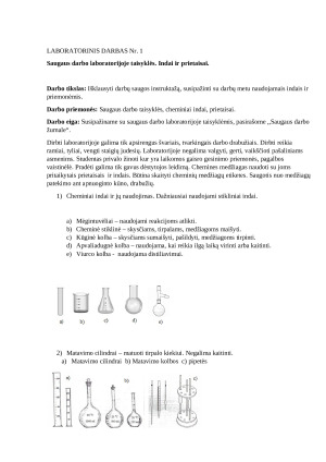 Saugaus darbo laboratorijoje taisyklės. Indai ir prietaisai. Paveikslėlis 1