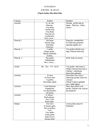 Grybų karas. Scenarijus