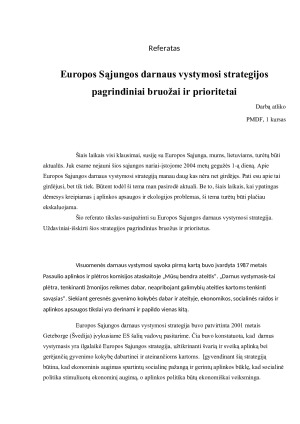 Europos Sąjungos darnaus vystymosi strategijos pagrindiniai bruožai ir prioritetai