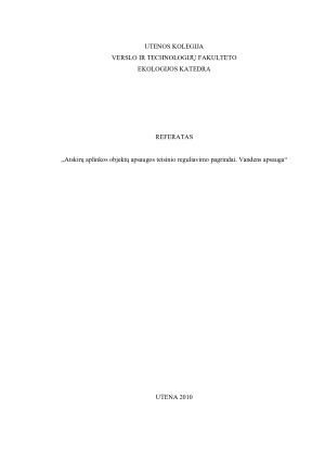 Atskirų aplinkos objektų apsaugos teisinio reguliavimo pagrindai. Vandens apsauga