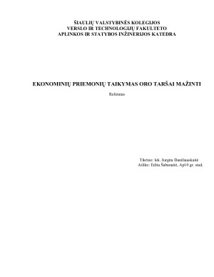 EKONOMINIŲ PRIEMONIŲ TAIKYMAS ORO TARŠAI MAŽINTI