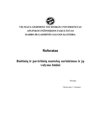 Buitinių ir paviršinių nuotekų surinkimas ir jų valymo būdai