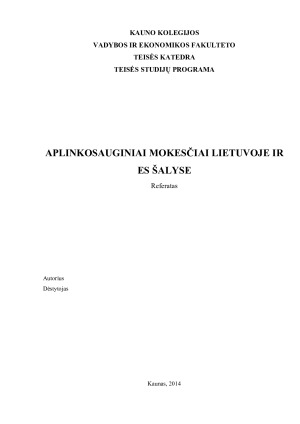 APLINKOSAUGINIAI MOKESČIAI LIETUVOJE IR ES ŠALYSE