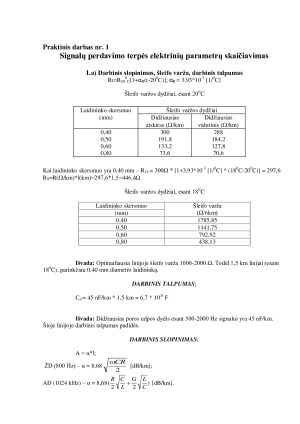 Signalų perdavimo terpės elektrinių parametrų skaičiavimas