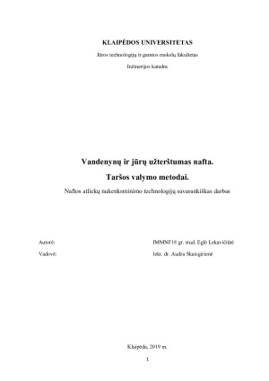 Vandenynų ir jūrų užterštumas nafta. Taršos valdymo metodai