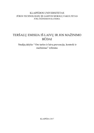 TERŠALŲ EMISIJA IŠ LAIVŲ IR JOS MAŽINIMO BŪDAI