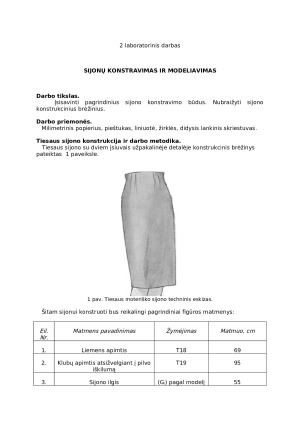 Sijonų konstravimas ir modeliavimas. Paveikslėlis 1