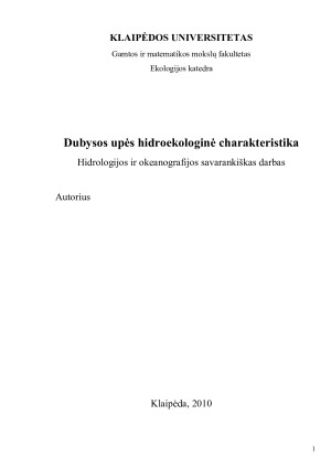 Dubysos upės hidroekologinė charakteristika