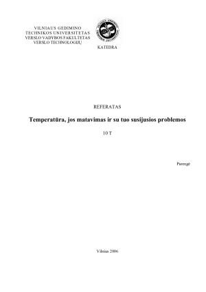 Temperatūra, jos matavimas ir su tuo susijusios problemos