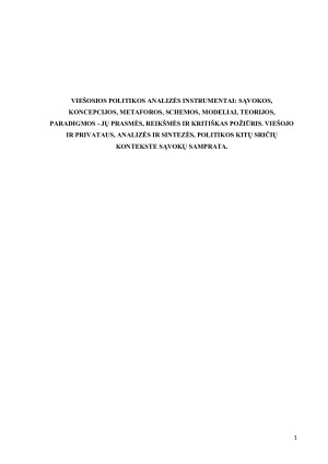 VIEŠOSIOS POLITIKOS ANALIZĖS INSTRUMENTAI SĄVOKOS, KONCEPCIJOS, METAFOROS, SCHEMOS, MODELIAI, TEORIJOS,  PARADIGMOS - JŲ PRASMĖS, REIKŠMĖS IR KRITIŠKAS POŽIŪRIS. VIEŠOJO IR PRIVATAUS, ANALIZĖS IR SINTEZĖ