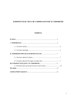 EUROPOS ŠALIŲ VIETA IR VAIDMUO KOVOJE SU TERORIZMU
