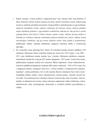 Lyginamojo viešojo administravimo publikacijų analizė žurnale „Viešoji politika ir administravimas“ 2006–2013 metais. Paveikslėlis 8