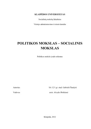 POLITIKOS MOKSLAS – SOCIALINIS MOKSLAS