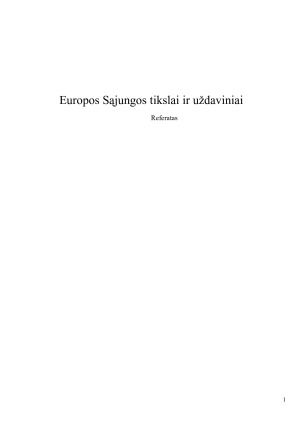 Europos Sąjungos tikslai ir uždaviniai