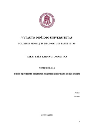 Etiško sprendimo priėmimo žingsniai pasirinkto atvejo analizė. Paveikslėlis 1
