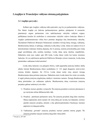 Pusiau prezidentinės ir parlamentinės sistemų palyginimas Anglijos ir Prancūzijos atvejai. Paveikslėlis 8