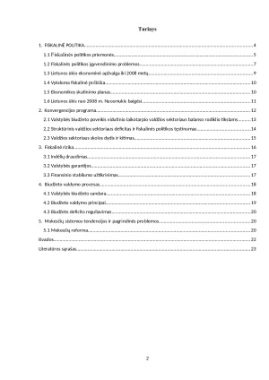 FISKALINĖ POLITIKA, JOS PRINCIPAI BEI ĮGYVENDINIMAS LIETUVOJE ANALIZĖ IR VERTINIMAS. Paveikslėlis 2
