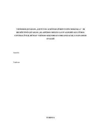 VIEŠOSIOS ĮSTAIGOS „LIETUVOS AUKŠTOJI JŪREIVYSTĖS MOKYKLA“   IR  BIUDŽETINĖS ĮSTAIGOS „KLAIPĖDOS MIESTO SAVIVALDYBĖS KULTŪROS CENTRAS ŽVEJŲ RŪMAI“ VIEŠOJO SEKTORIAUS ORGANIZACIJŲ LYGINAMOJI ANALIZĖ