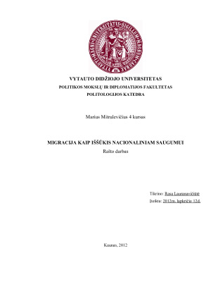 MIGRACIJA KAIP IŠŠŪKIS NACIONALINIAM SAUGUMUI