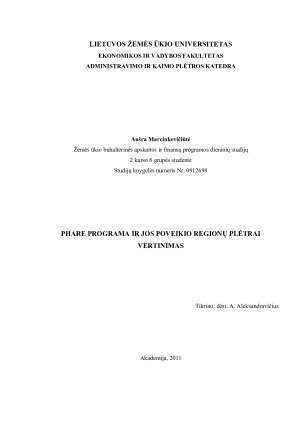 PHARE PROGRAMA IR JOS POVEIKIO REGIONŲ PLĖTRAI VERTINIMAS