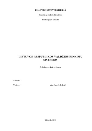 LIETUVOS RESPUBLIKOS VALDŽIOS RINKIMŲ SISTEMOS