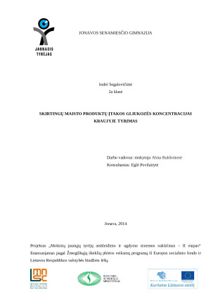 Skirtingų maisto produktų įtakos gliukozės koncentracijai kraujyje tyrimas