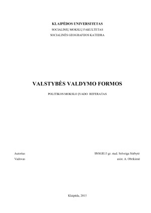 VALSTYBĖS VALDYMO FORMOS
