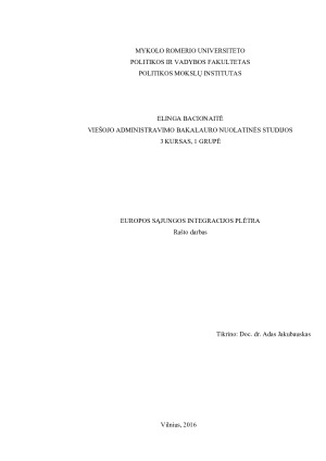 EUROPOS SĄJUNGOS INTEGRACIJOS PLĖTRA