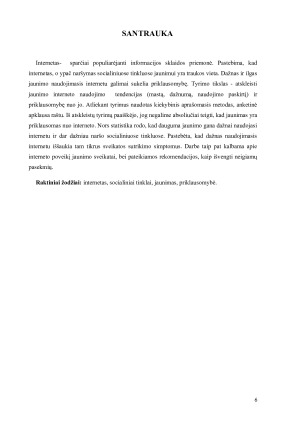 Jaunimo naudojimosi internetu tendencijos ir priklausomybė. Paveikslėlis 6