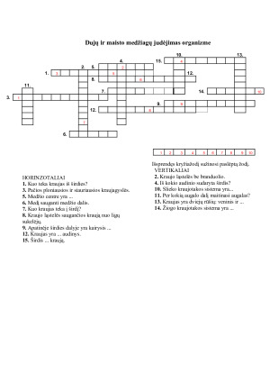 Dujų ir maisto medžiagų judėjimas organizme. Užduotys