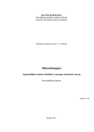 Apsinuodijimo maistu sukėlėjai ir apsaugos priemonės nuo jų