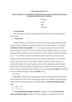 Skysčio paviršiaus įtempties koeficiento priklausomybės nuo temperatūros tyrimas