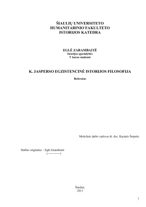 K. JASPERSO EGZISTENCINĖ ISTORIJOS FILOSOFIJA