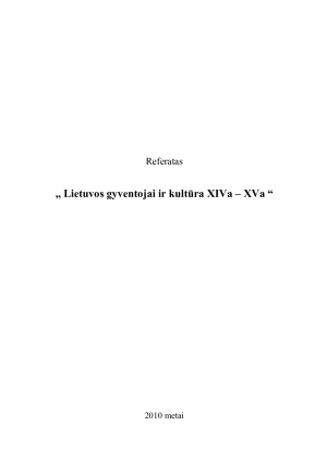 Lietuvos gyventojai ir kultūra XIVa – XVa