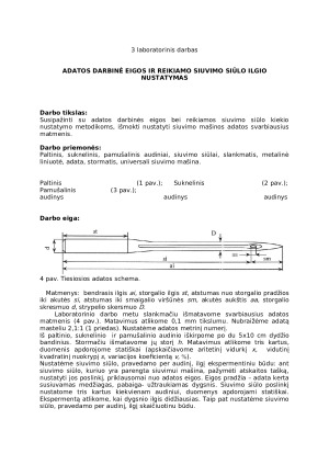 ADATOS DARBINĖ EIGOS IR REIKIAMO SIUVIMO SIŪLO ILGIO NUSTATYMAS. Paveikslėlis 1