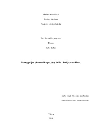 Portugalijos ekonomika po jūrų kelio į Indiją atradimo. Paveikslėlis 1