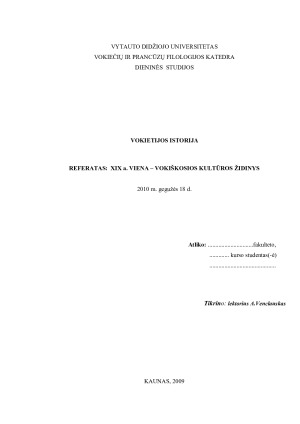 REFERATAS  XIX a. VIENA – VOKIŠKOSIOS KULTŪROS ŽIDINYS