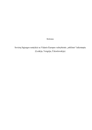 Sovietų Sąjungos santykiai su Vidurio Europos valstybėmis „atšilimo“ laikotarpiu (Lenkija, Vengrija, Čekoslovakija)