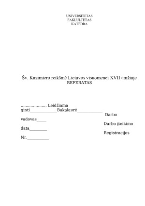 Šv. Kazimiero reikšmė Lietuvos visuomenei XVII amžiuje