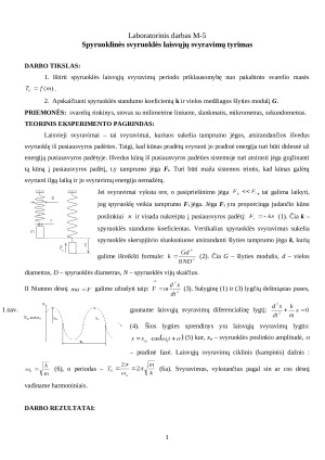 Spyruoklinės svyruoklės laisvųjų svyravimų tyrimas