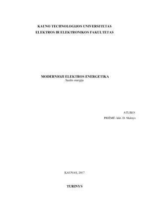 MODERNIOJI ELEKTROS ENERGETIKA. SAULĖS ENERGIJA